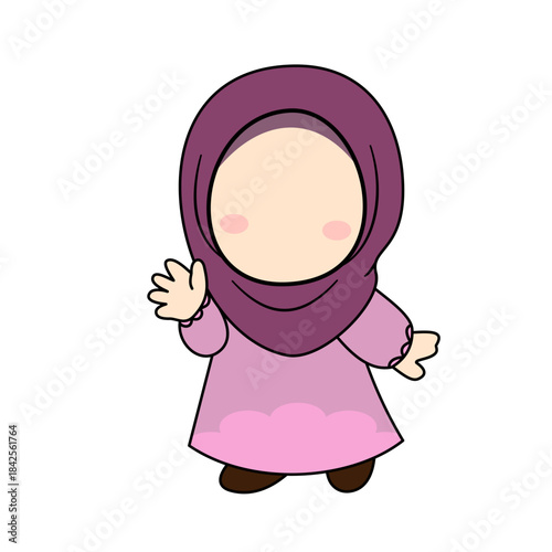 Cartoon Girl in Hijab Waving Hello