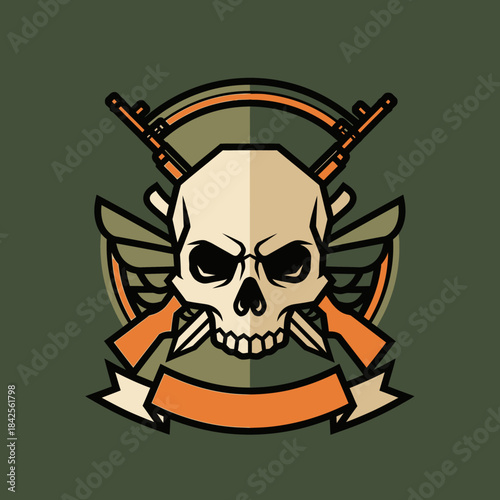 Militant emblem featuring a skull and crossed rifles for tactical unit designation symbol