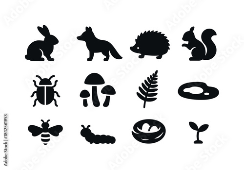 Forest Glade Icons. Forest glade life. Solid icon set of forest