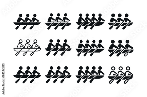 Rowing Logo Variations. group rowing practice. Icon set. Set Log