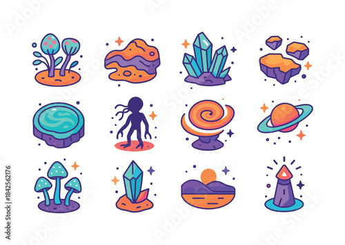 Colorful Alien Worlds. Alien worlds. Colorful isometric vector i