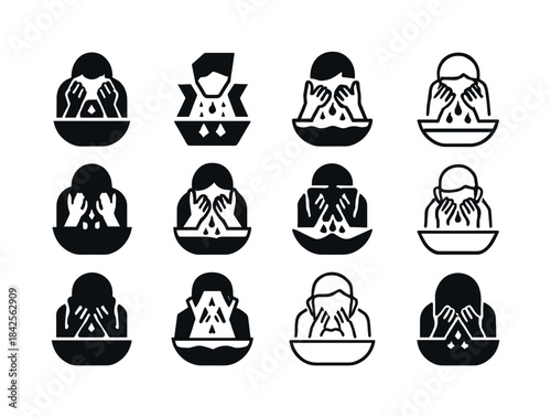 Face Washing Icons. washing your face. Icon set. Set Logo of was