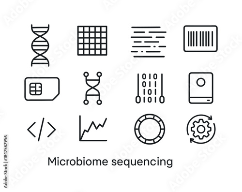 Microbiome Sequencing Icons. Microbiome sequencing. Line icon se