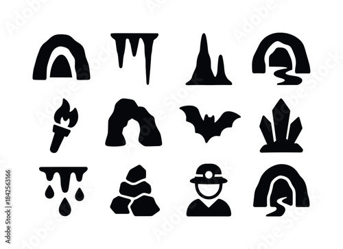Cave Icon Collection. Caves. Solid icon set of Caves: cave entra