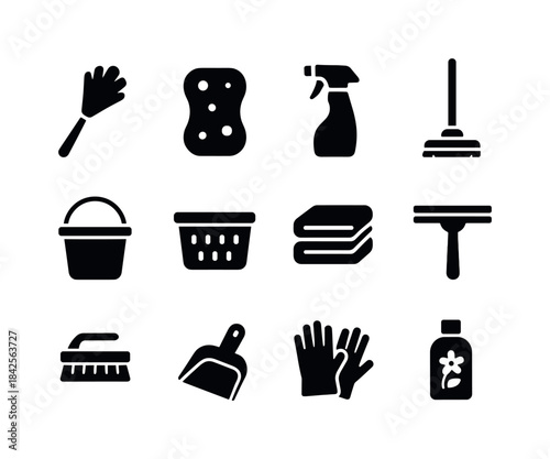 Spring Cleaning Icons. Spring cleaning. Solid icon set of spring