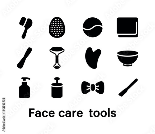 Face Care Tools Icons. Face care tools. Solid icon set of face c