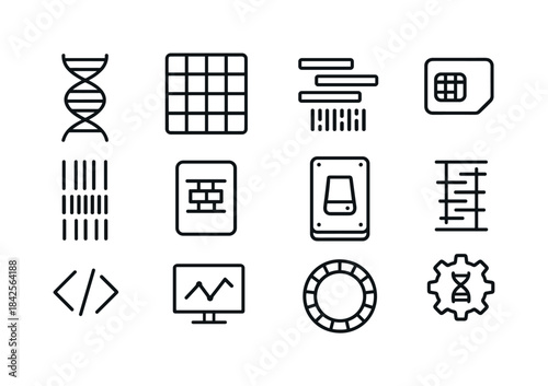 Microbiome Sequencing Icons. Microbiome sequencing. Line icon se