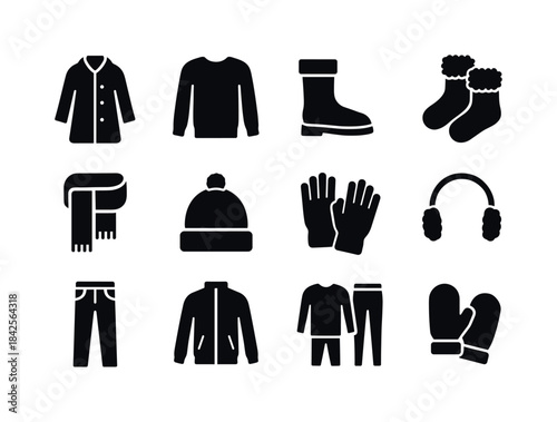 Winter Wardrobe Icons. Winter Wardrobe. Solid icon set of Winter