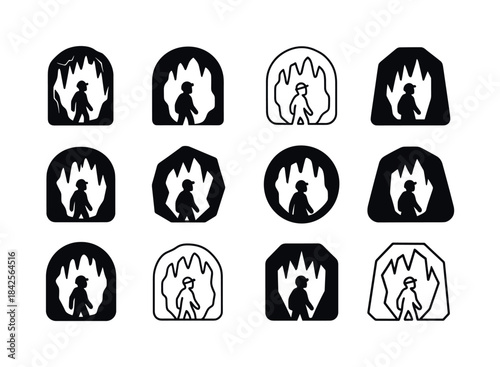 Underground Wonders Icons. Caves, Stalactites, and Underground W