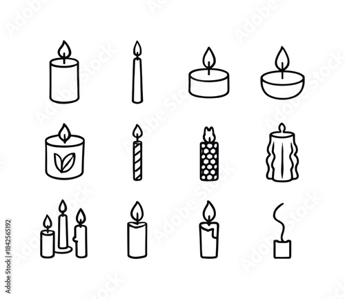 Candle Icon Set. Candles. Line icon set of Candles: pillar candl