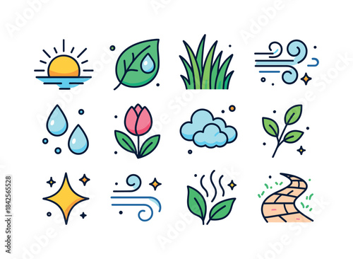Morning Freshness Icons. Morning Freshness. Colorful isometric v