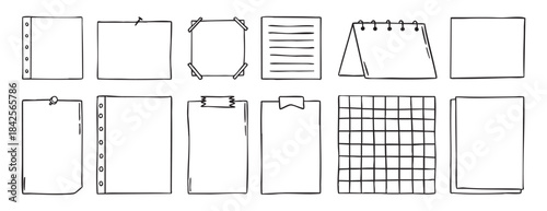Notepad hand drawn paper note to do list doodle. empty sheet of paper collection