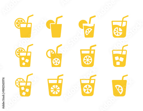 Summer Lemonade Icons. Summer. Icon set. Set Logo of summer: lem