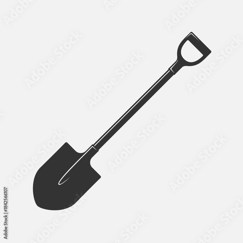 Shovel graphic sign. Working tool sign isolated on white background. Vector illustration