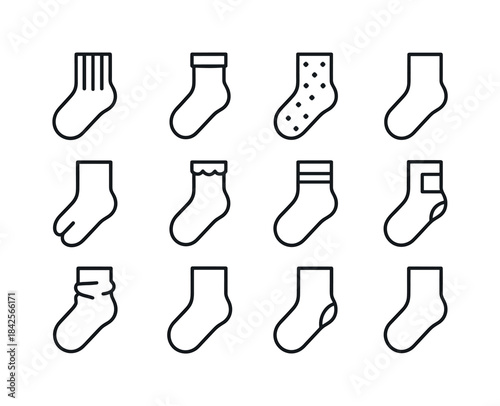 Sock Style Icons. Sock styles. Line icon set of sock styles: rib
