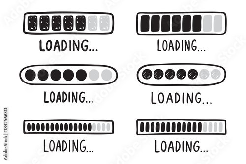 Loading bar doodle set progress indicator hand drawn icon