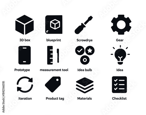 Product Design Icons. Product design ideas. Solid icon set of Pr