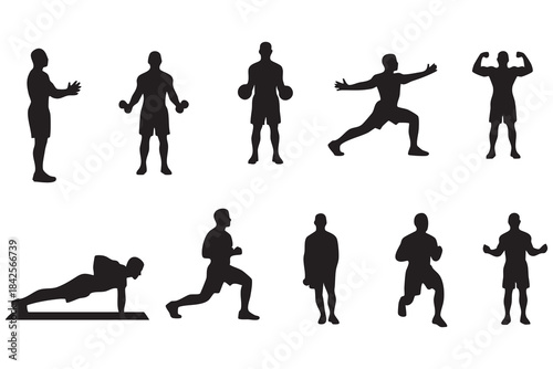 Fitness Silhouette Bundle Male & Female Workout Gym Yoga Exercise Vector Set