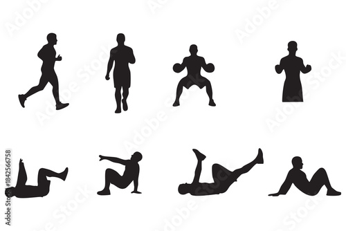 Fitness Silhouette Bundle Male & Female Workout Gym Yoga Exercise Vector Set