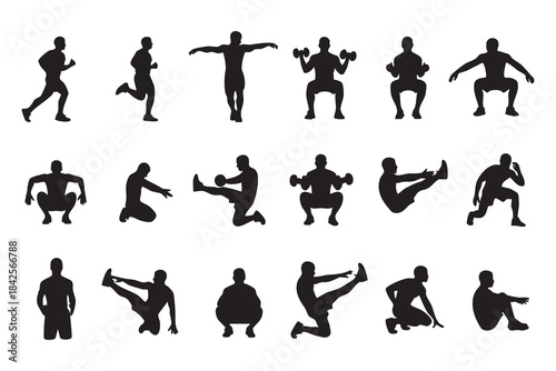 Fitness Silhouette Bundle Male & Female Workout Gym Yoga Exercise Vector Set