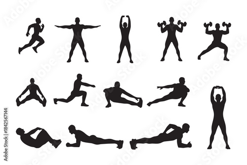 Fitness Silhouette Bundle Male & Female Workout Gym Yoga Exercise Vector Set