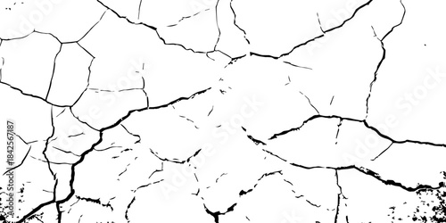 High-contrast cracked texture on a white background, featuring organic fracture lines and distressed surface details. Perfect for abstract backgrounds, grunge design, overlays, and artistic effects.