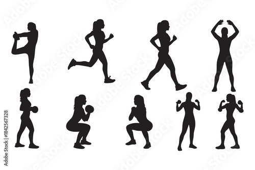 Fitness Silhouette Bundle Male & Female Workout Gym Yoga Exercise Vector Set