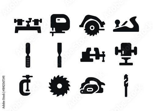 Woodworking Tools Icons. Woodworking Tools. Solid icon set of Wo