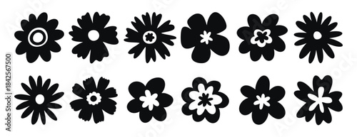 Collection of silhouettes Flower icon, Abstract botanical flower set. vector botany floral design, hand drawn. Suitable for stickers, logos, posters, packaging and printable projects.