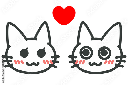 恋人同士の猫のイラスト（夫婦、カップル、ペア）ハートマーク