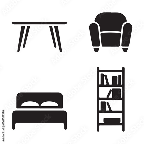 Tall bookshelf silhouette icon for organized home study furniture setup