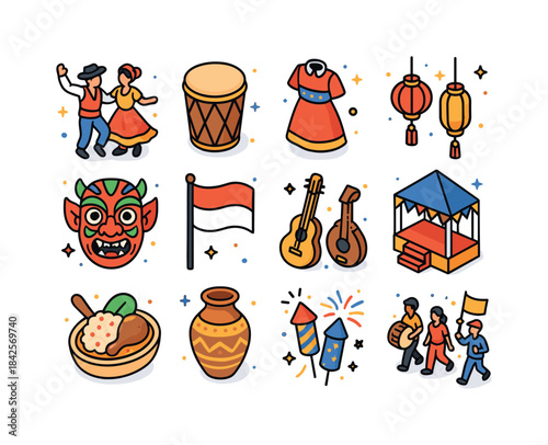 Cultural Celebration Icons. Cultural celebrations. Colorful isom