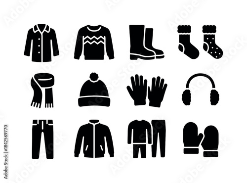 Winter Wardrobe Icons. Winter Wardrobe. Solid icon set of Winter