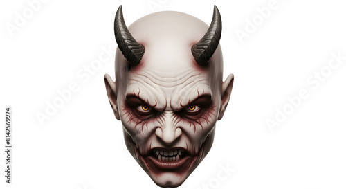 Scary Demon Mask with Horns and Fangs.