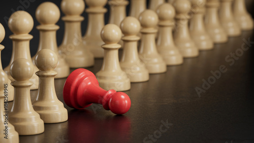 Fallen Red Pawn: Defeat Amid Upright Beige Conformity