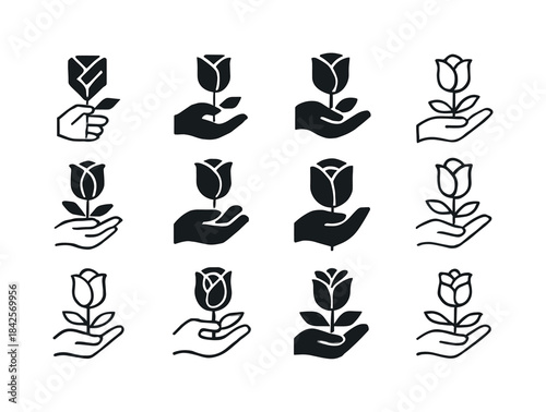 Flower Logo Variations. Greet with flowers. Icon set. Set Logo o