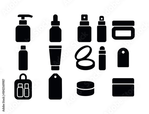 Cosmetic Bottle Icons. Cosmetic bottles. Solid icon set of cosme