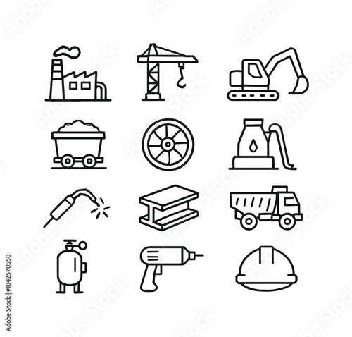 Heavy Industry Icons. Heavy Industry. Line icon set of Heavy Ind