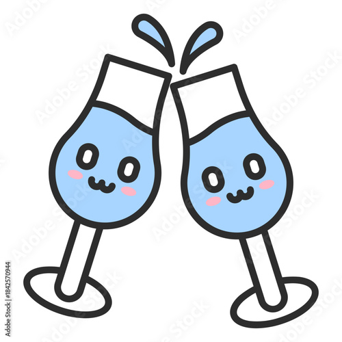 Champagne Glasses – Cute New Year Outline Vector Illustration