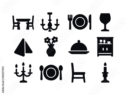Dining Room Icons. Dining Room. Solid icon set of Dining Room: d