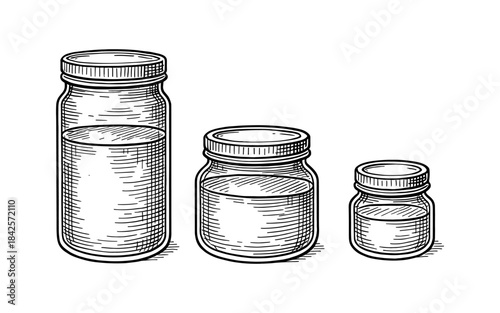 Vintage style crosshatch glass jars trio for kitchen or pantry decor