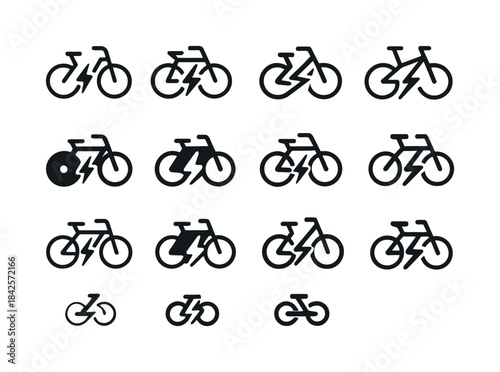 Electric Bicycle Icons. Electric bicycles. Icon set. Set Logo of