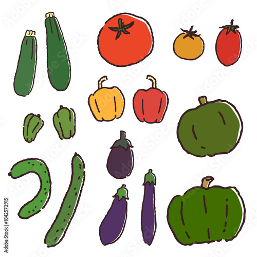 手描きの緑黄色野菜セット