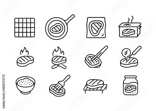 Steak Cooking Icons. A close-up of a perfectly cooked steak with