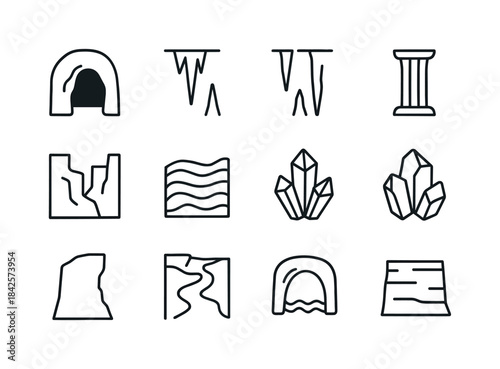 Geological Icons Grid. Geological Formations. Line icon set of G