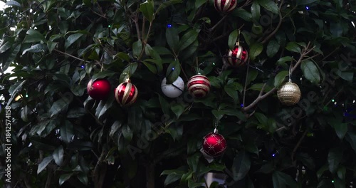 夕暮れ時のクリスマスのオーナメント