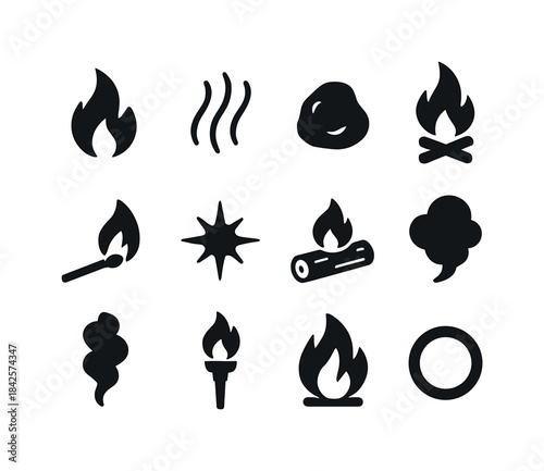 Heat and Fire Icons. Heat and fire. Solid icon set of heat and f