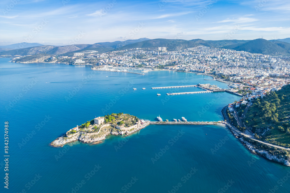 Obraz premium Kusadasi Coastline drone view in Kusadasi Town of Turkey