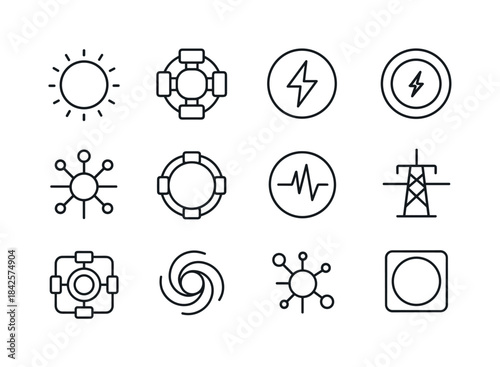 Power Core Icons. Power Core. Line icon set of Power Core: glowi