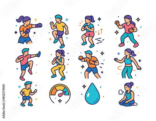 Power Cardio Icons. Power cardio. Colorful isometric vector icon